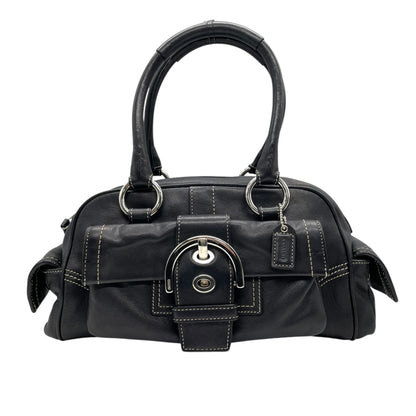 Coach Soho Boston Leather Satchel Bag In Black With Silver Hardware