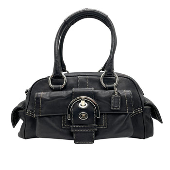 Coach Soho Boston Leather Satchel Bag In Black With Silver Hardware