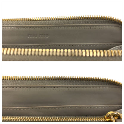 Miumiu Miu Embossed Gray Leather Long Wallet