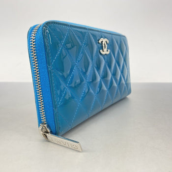 Chanel Patent Leather Turquoise Blue Long Wallet