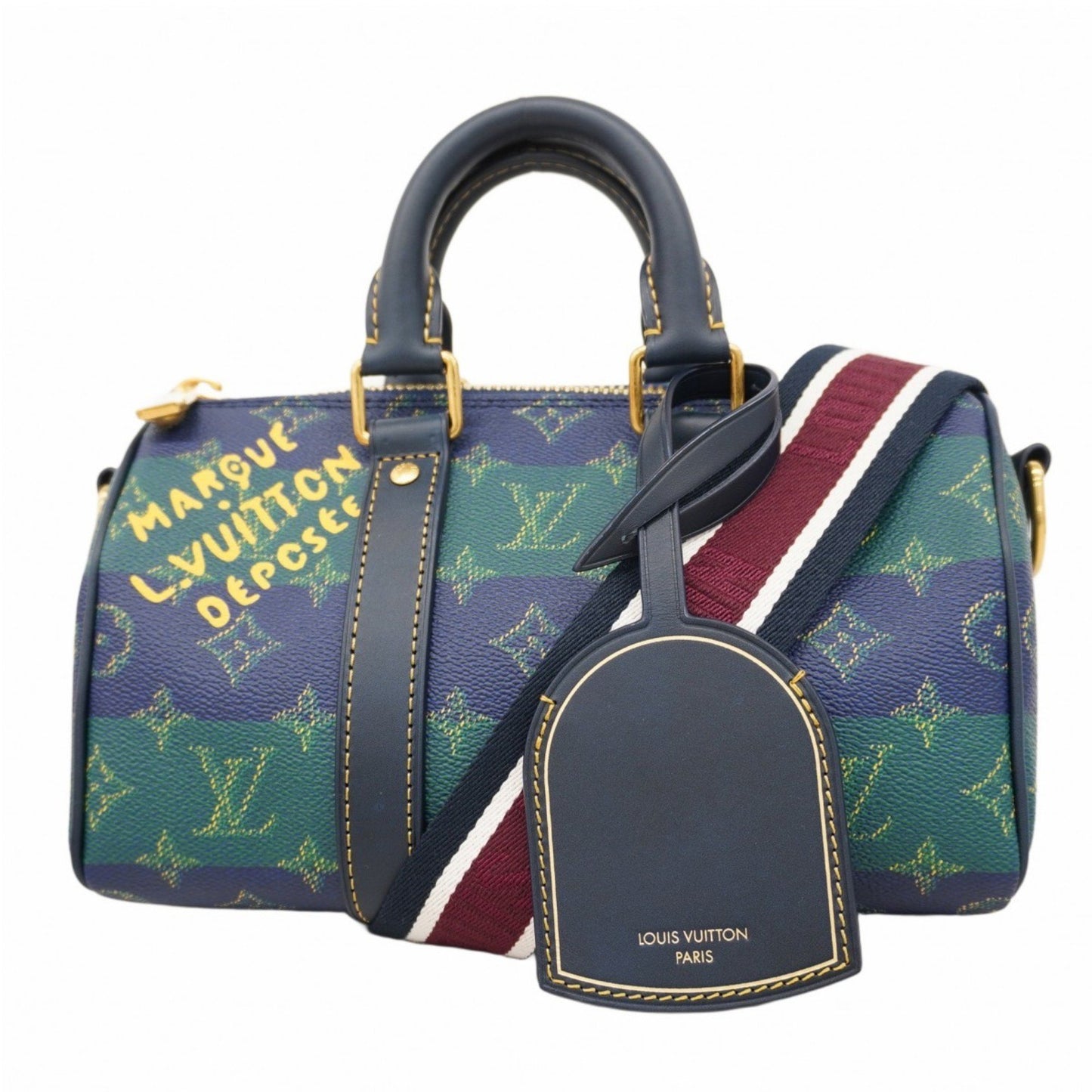 Louis Vuitton Monogram Heritage Keepall Bandouliere 25 Handbag M25786 Blue Stripe 2-Way Bag