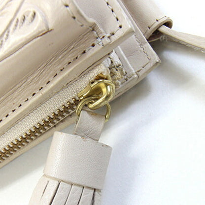 Grace Continental Shoulder Bag Carving Stripes Mobile Wallet Ecru Leather Smartphone