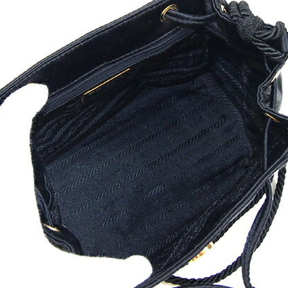 Prada Shoulder Bag In Black Satin With Tassel Embroidery