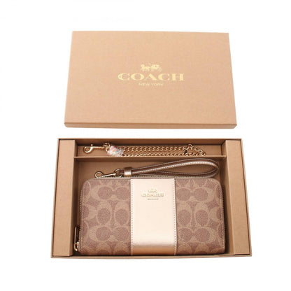 Coach Boxed Signature Long Zip Around Wallet Round Coated Canvas Leather