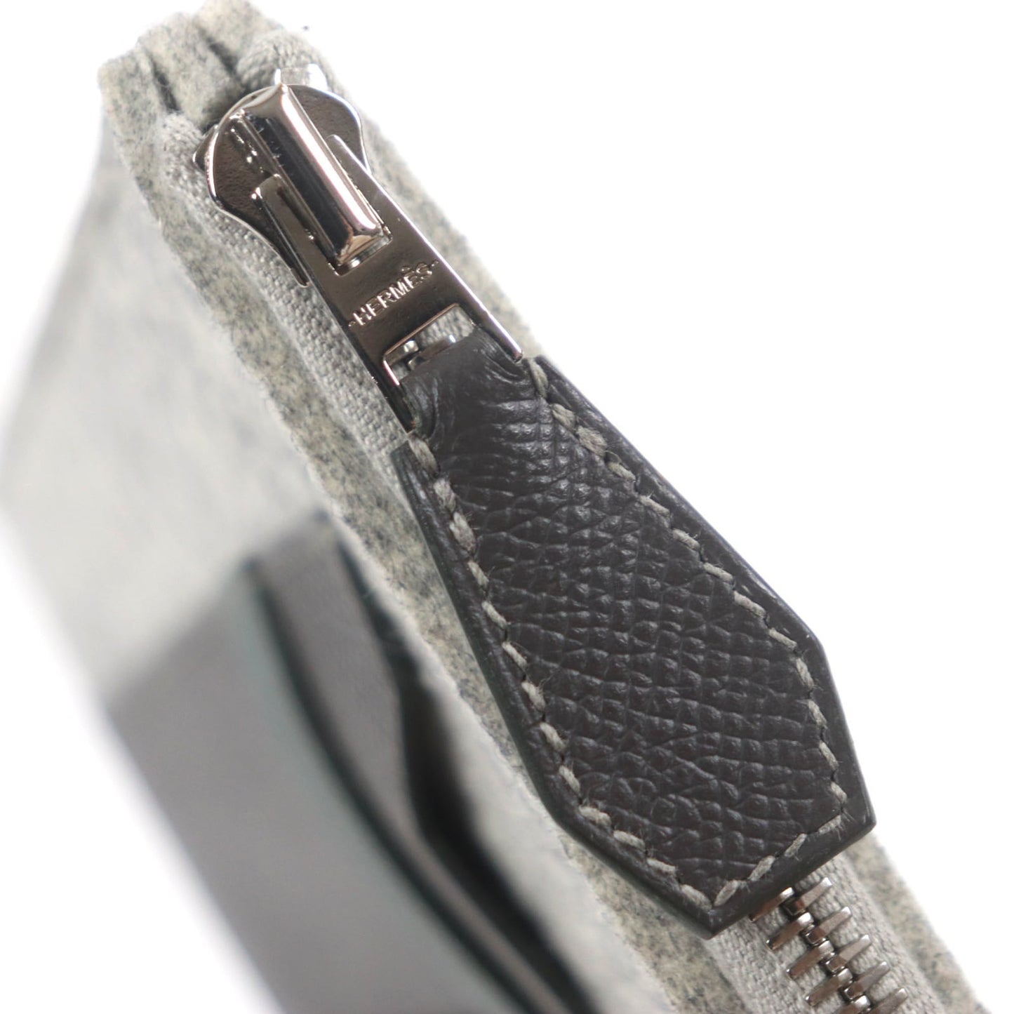 Hermes Too Doo 29 Felt And Epsom Leather Flat Pouch/Clutch Bag With Silver Hardware