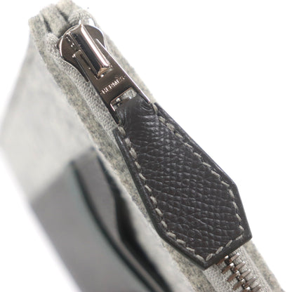 Hermes Too Doo 29 Felt And Epsom Leather Flat Pouch/Clutch Bag With Silver Hardware