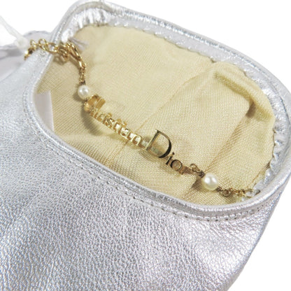Christian Dior Lamb Leather Gloves With Logo And Pearl Chain Charm