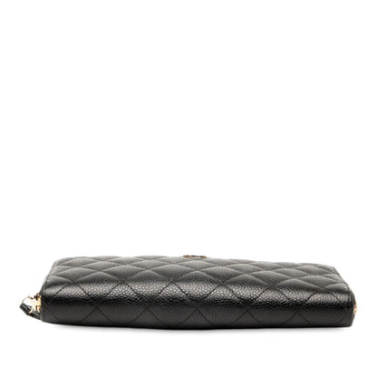Chanel Matelasse Coco Mark Round Zip Long Wallet In Black Caviar Leather