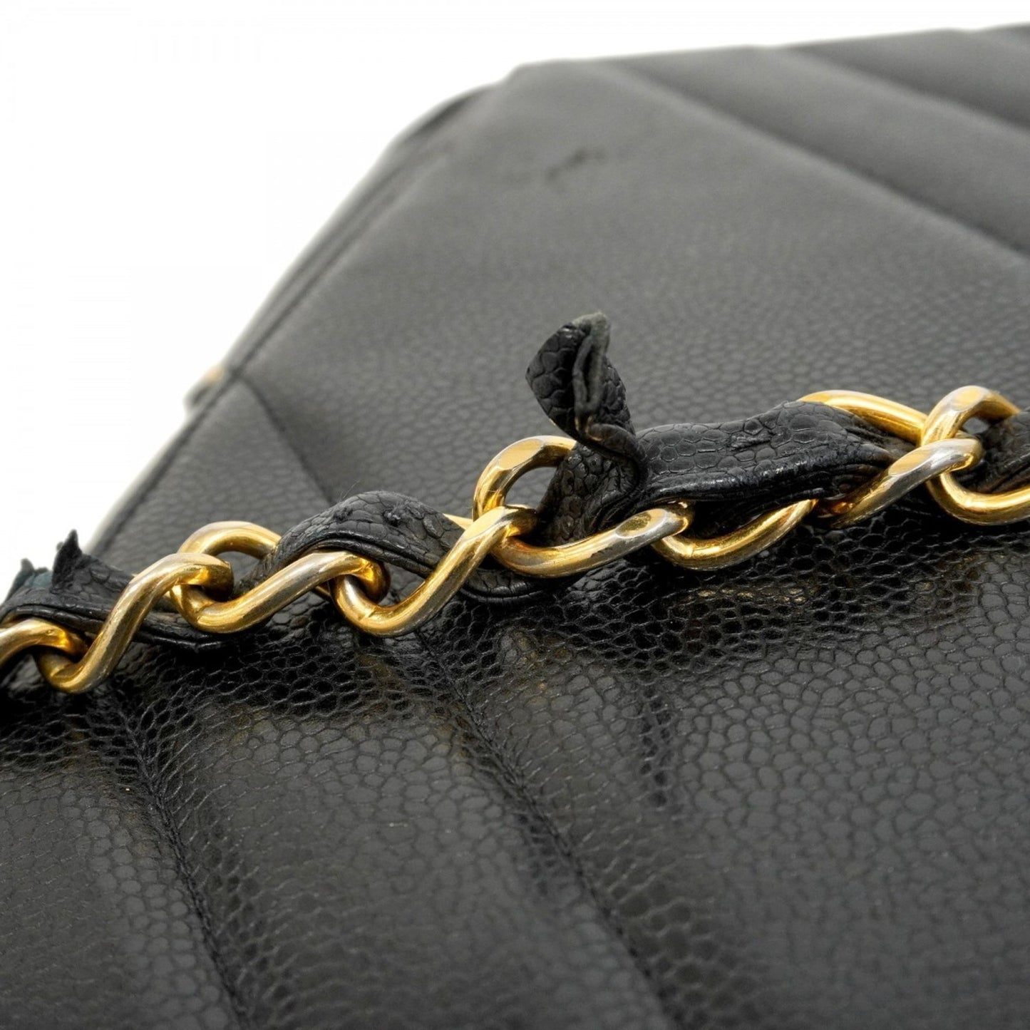Chanel Shoulder Bag W Chain Bias Stitch Caviar Leather Black