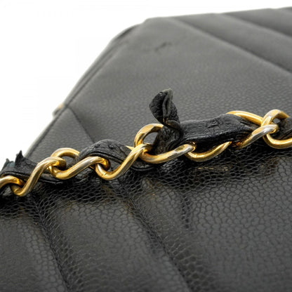 Chanel Shoulder Bag W Chain Bias Stitch Caviar Leather Black