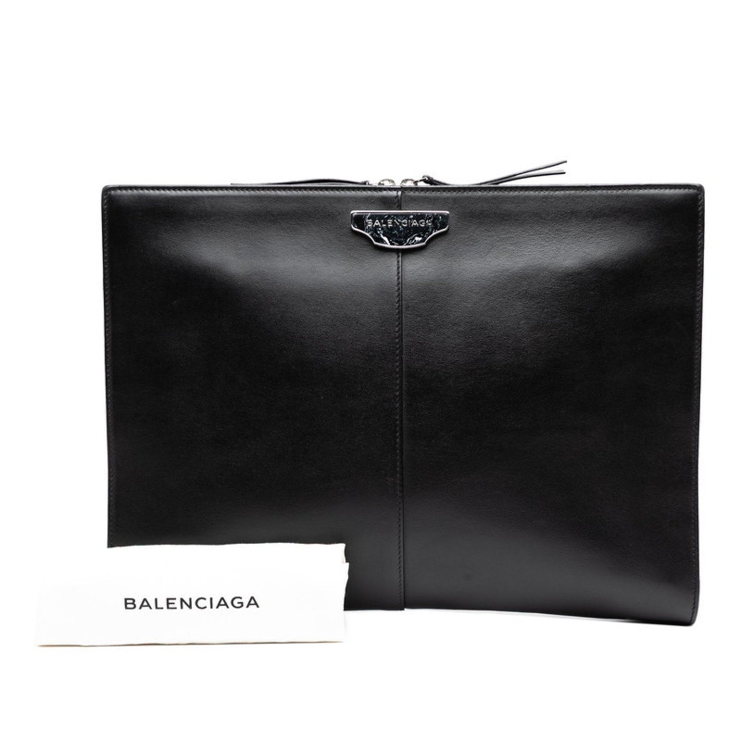 Balenciaga Logo Clutch Bag/Second Bag In Black Leather