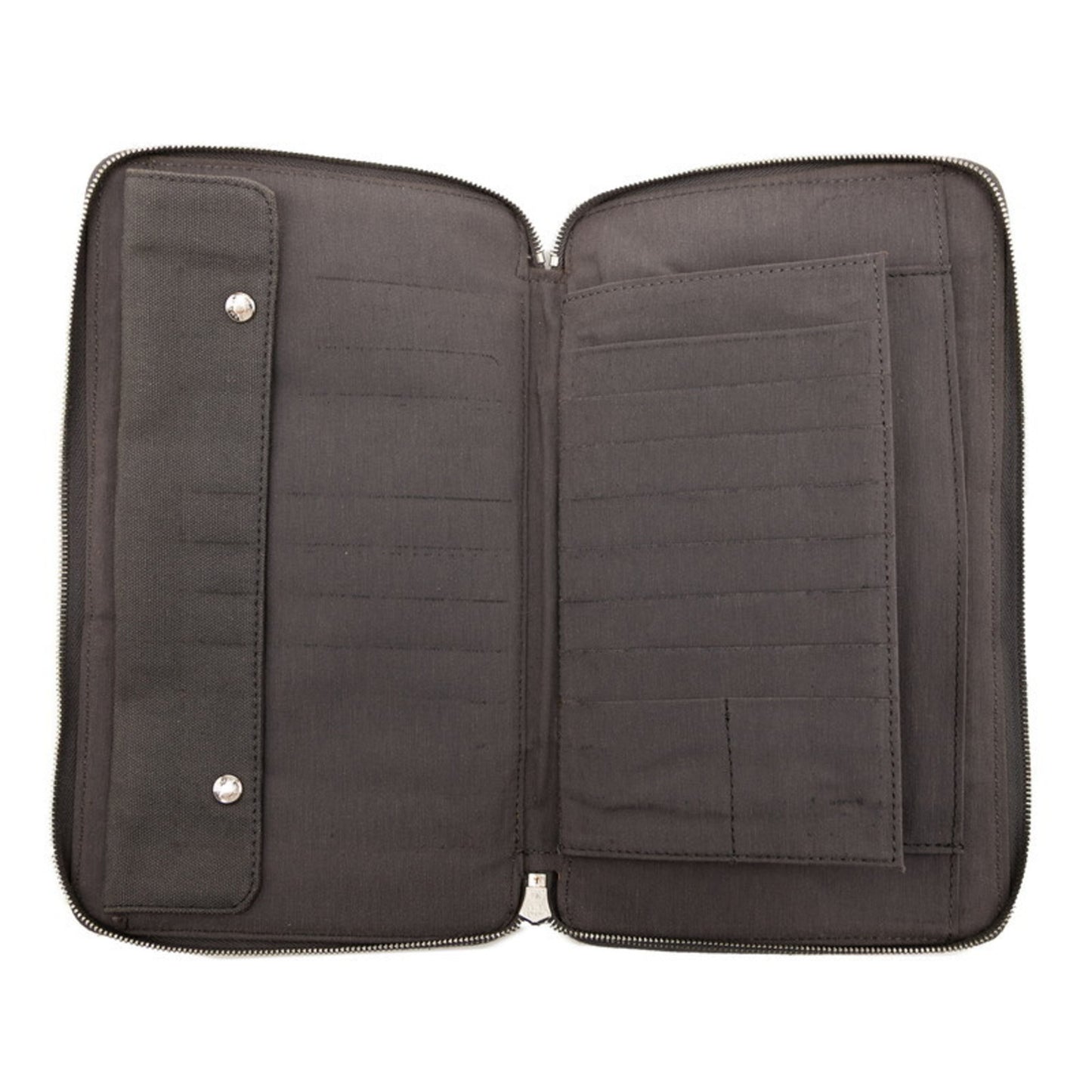 Herms Foulet Multi Purse Gm Round Zip Long Wallet Gray Black Canvas