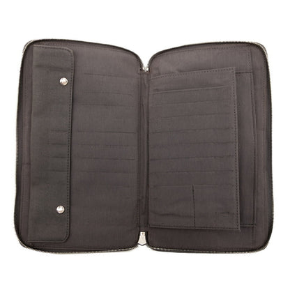 Herms Foulet Multi Purse Gm Round Zip Long Wallet Gray Black Canvas