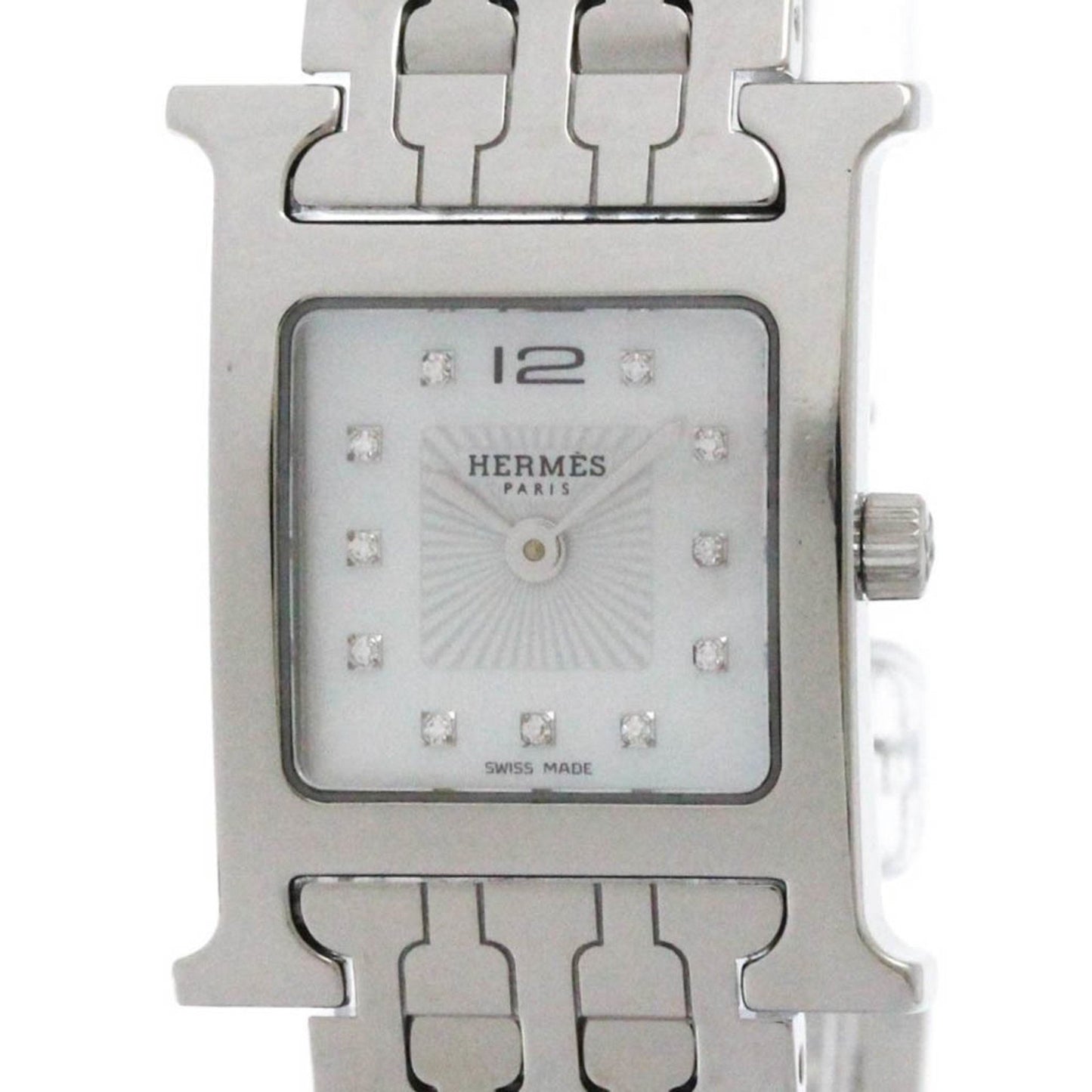 Hermes H Watch Diamond Mop Dial Steel Quartz Watch Hh1.210 Polished