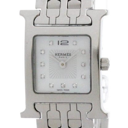 Hermes H Watch Diamond Mop Dial Steel Quartz Watch Hh1.210 Polished
