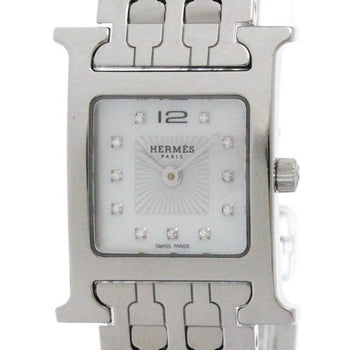 Hermes H Watch Diamond Mop Dial Steel Quartz Watch Hh1.210 Polished