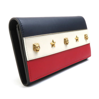 Gucci Bi-Fold Long Wallet Leather Navy/Off-White/Red Gold