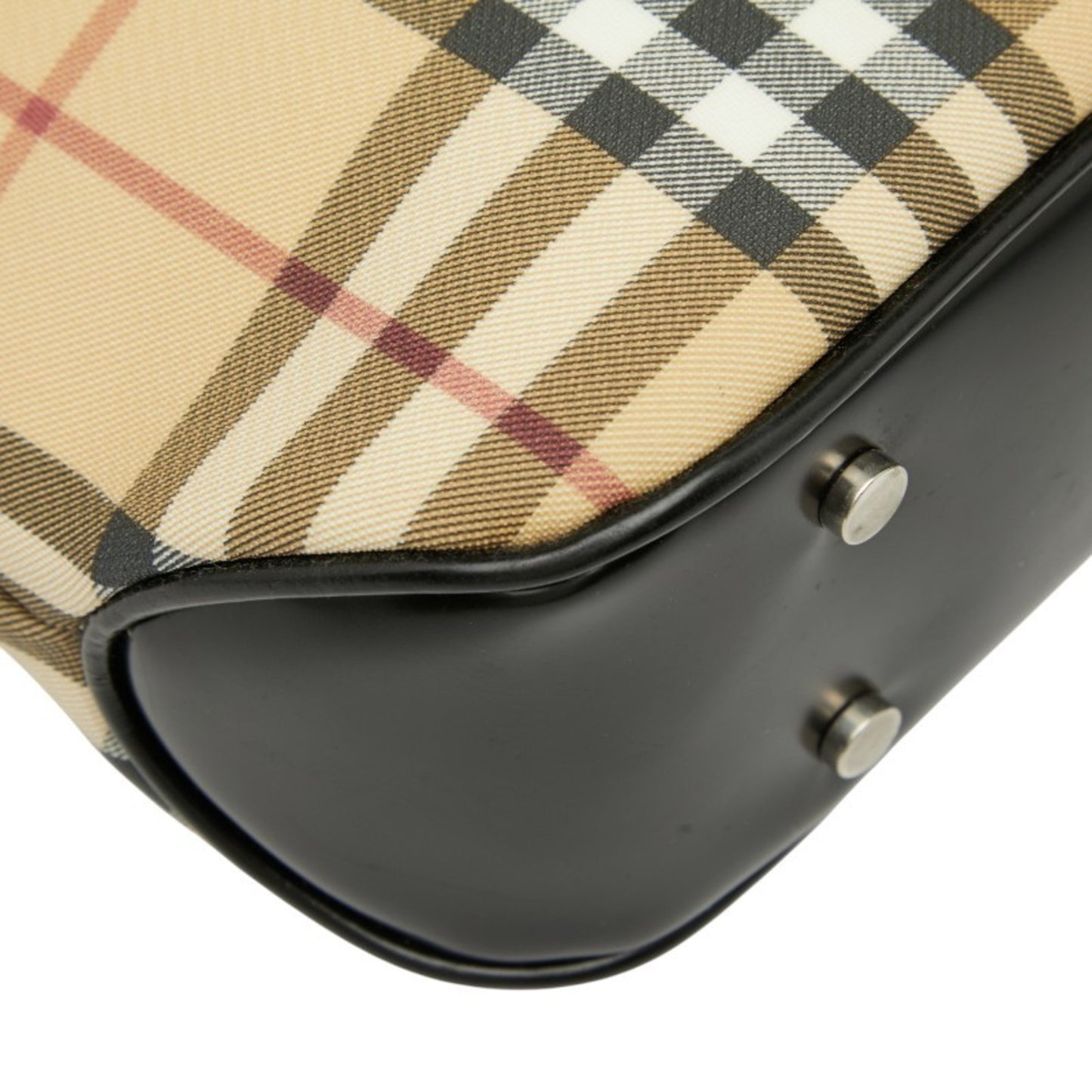 Burberry Nova Check Handbag Tote Bag Beige Black Leather