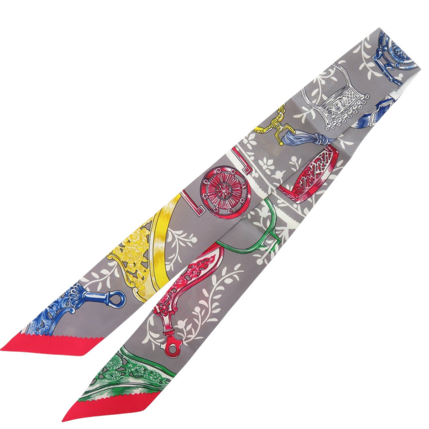 Herms Twilly Stirrup Remix Silk Gris Asier Rouge Scarf Muffler 0187 Hermes