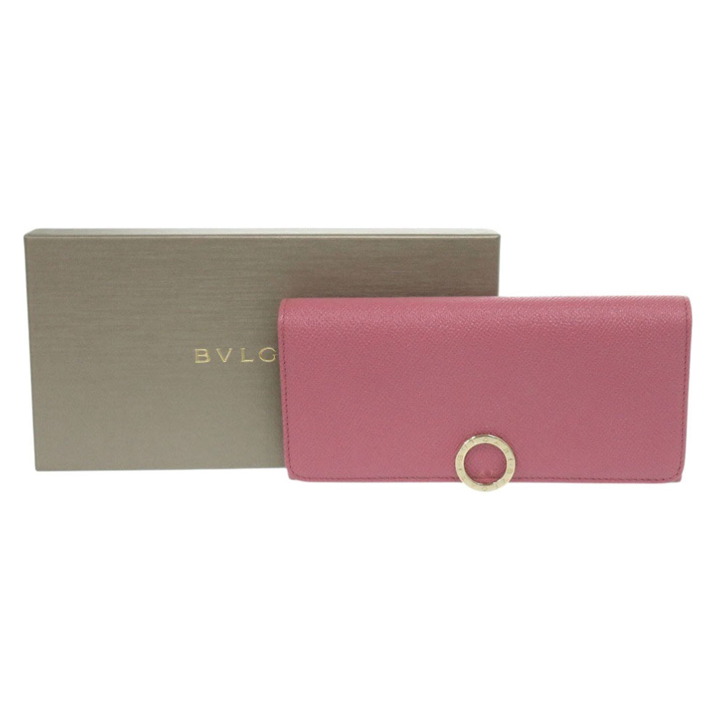 Like New Bvlgari Logo Clip Leather Pink Long Wallet 1274