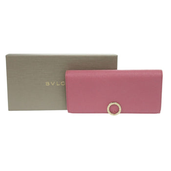 Like New Bvlgari Logo Clip Leather Pink Long Wallet 1274