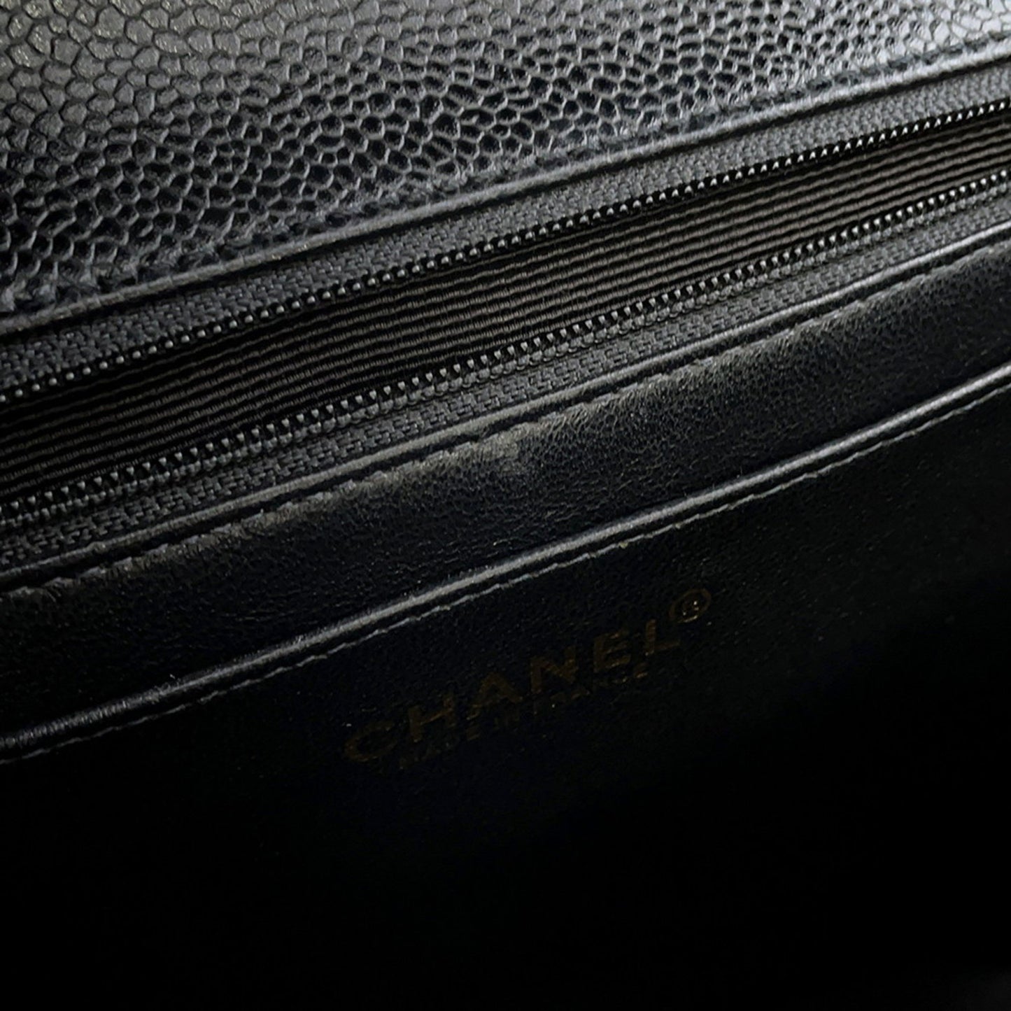 Chanel Matelasse Coco Mark Caviar Leather Handbag A12397 Handle Bag Black