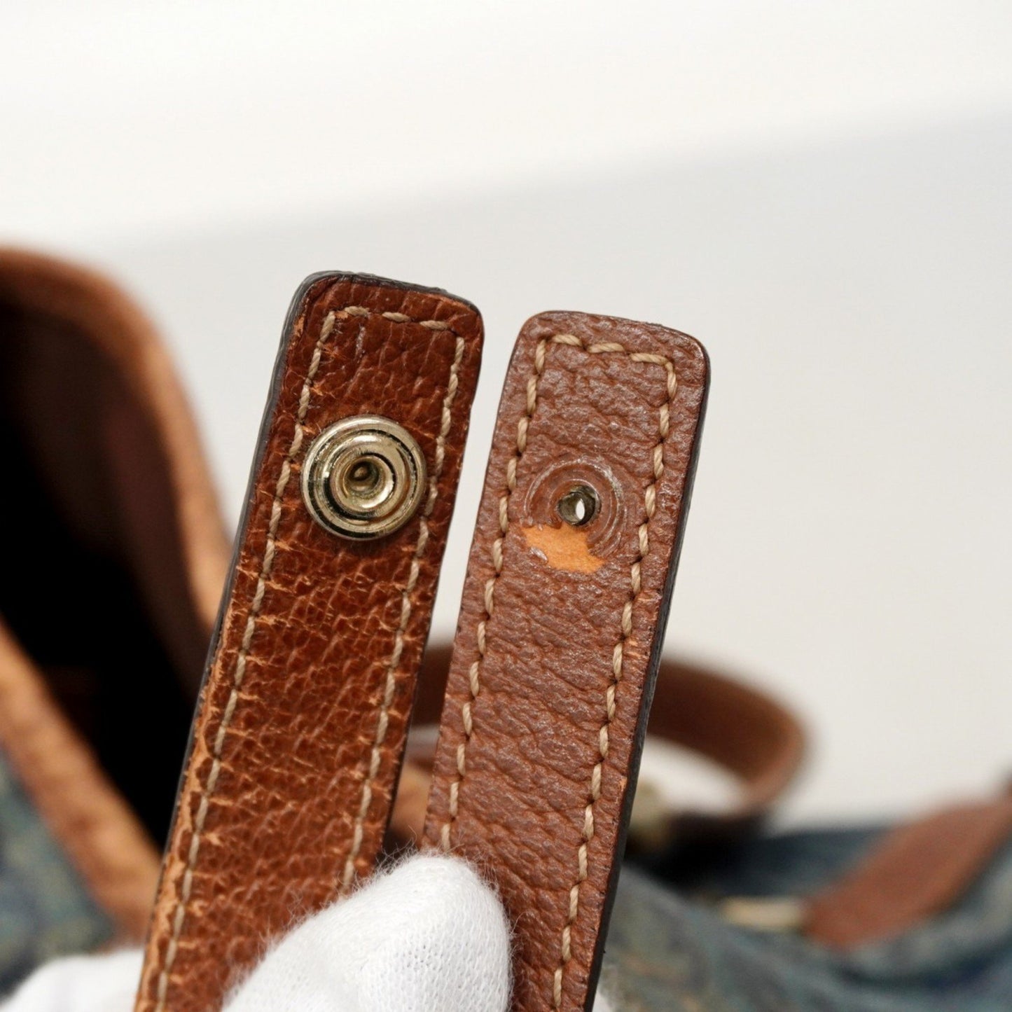 Gucci Abby Tote Bag 130736 Denim Blue Brown Champagne