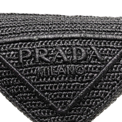 Prada Triangle Crochet Crossbody Shoulder Bag Black Raffia
