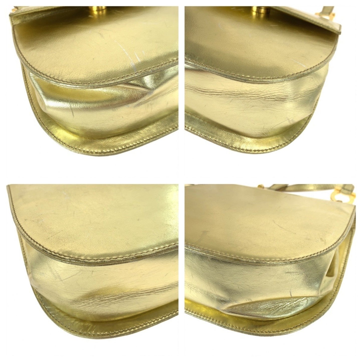 Salvatore Ferragamo Vintage Gancini Gold Hardware Leather Metallic P213151 Shoulder Bag Crossbody