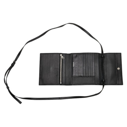 Balenciaga B Logo Trifold Shoulder Wallet 580037 Black Leather