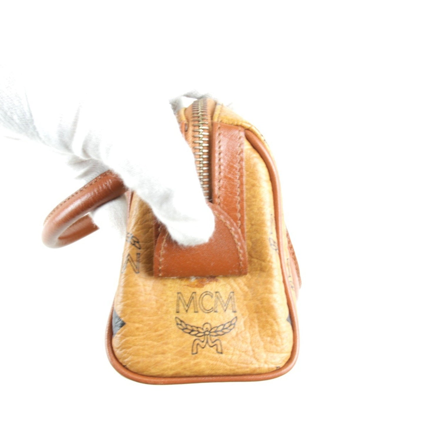 Mcm Visetos 010 Boston Bag Leather Brown