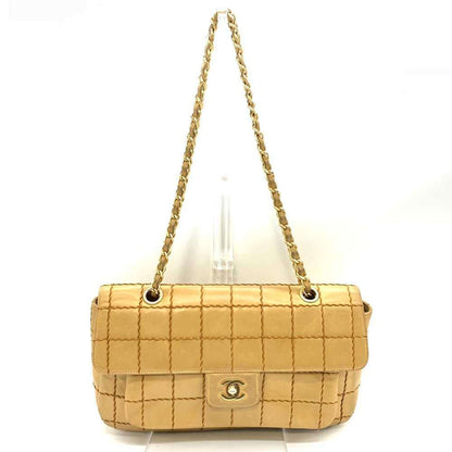 Chanel Wild Stitch Chocolate Bar Chain Shoulder Lambskin Bag Beige