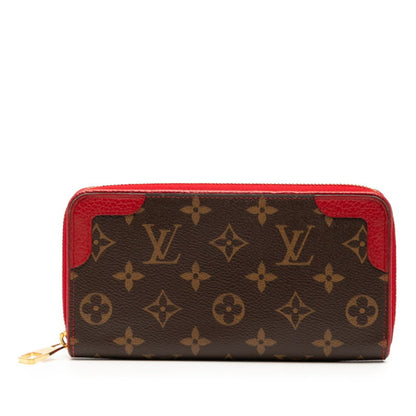 Louis Vuitton Monogram Zippy Wallet Retiro Round Zip Long M61854 Brown Cerise Red Leather