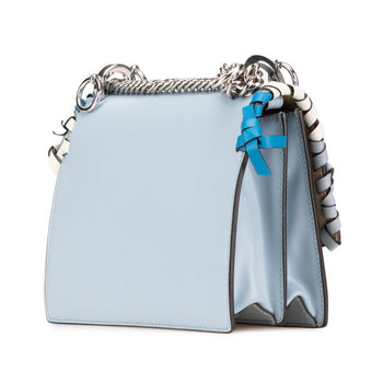 Fendi Canai Mini Ribbon Chain Shoulder Bag Handbag 8Mo381 Light Blue Silver Leather