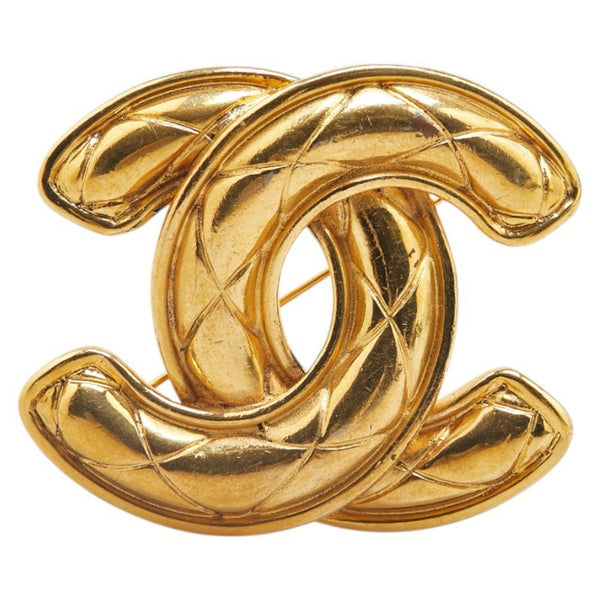 Chanel Matelasse Coco Mark Large Brooch Gold Plated