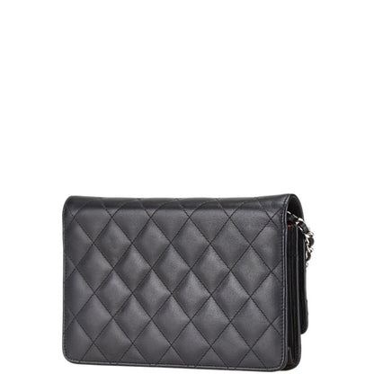 Chanel Cambon Line Coco Mark Chain Shoulder Bag Wallet Black Lambskin Enamel