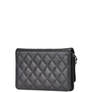 Chanel Cambon Line Coco Mark Chain Shoulder Bag Wallet Black Lambskin Enamel