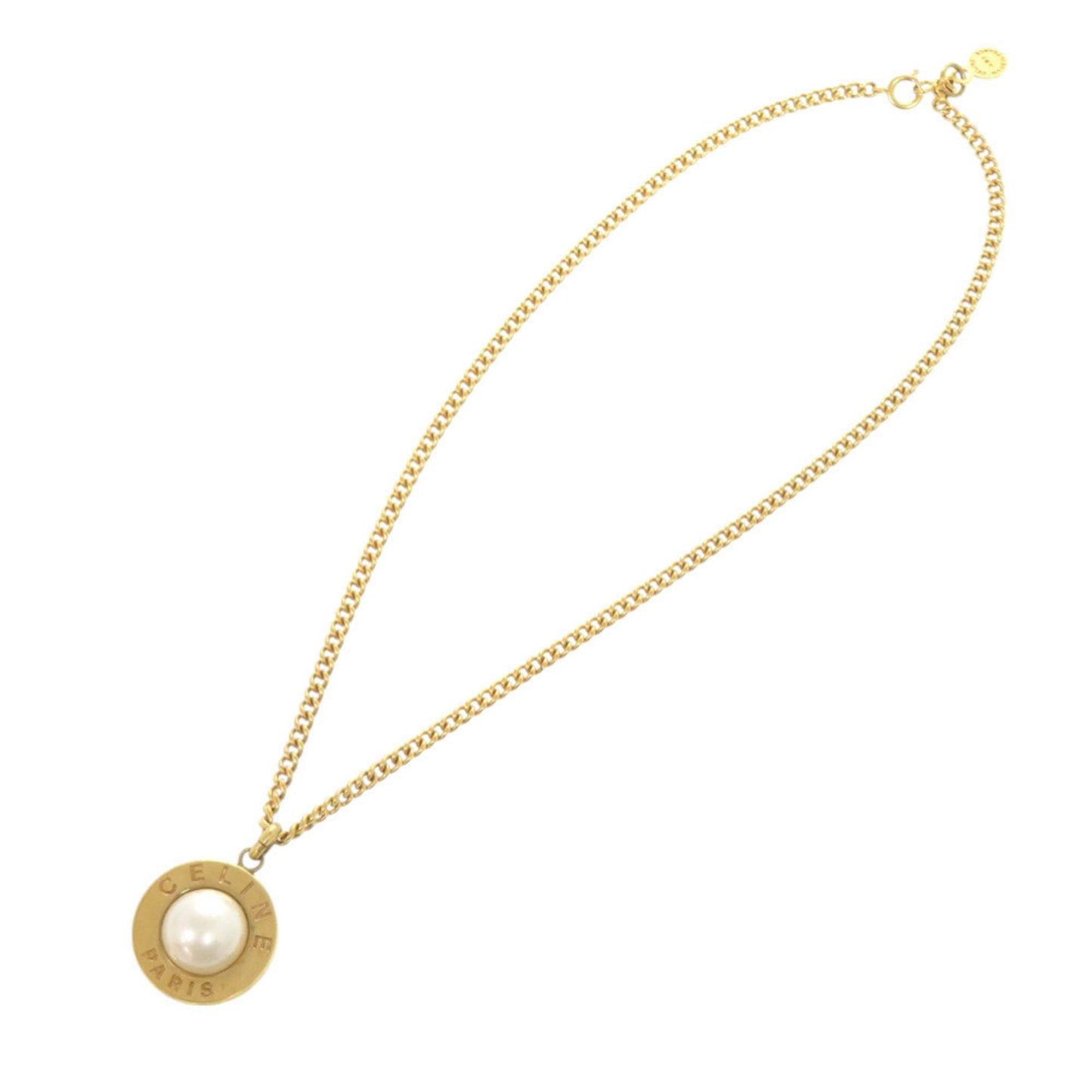 Celine Vintage Metal Faux Pearl Gold Necklace 1532 Celine