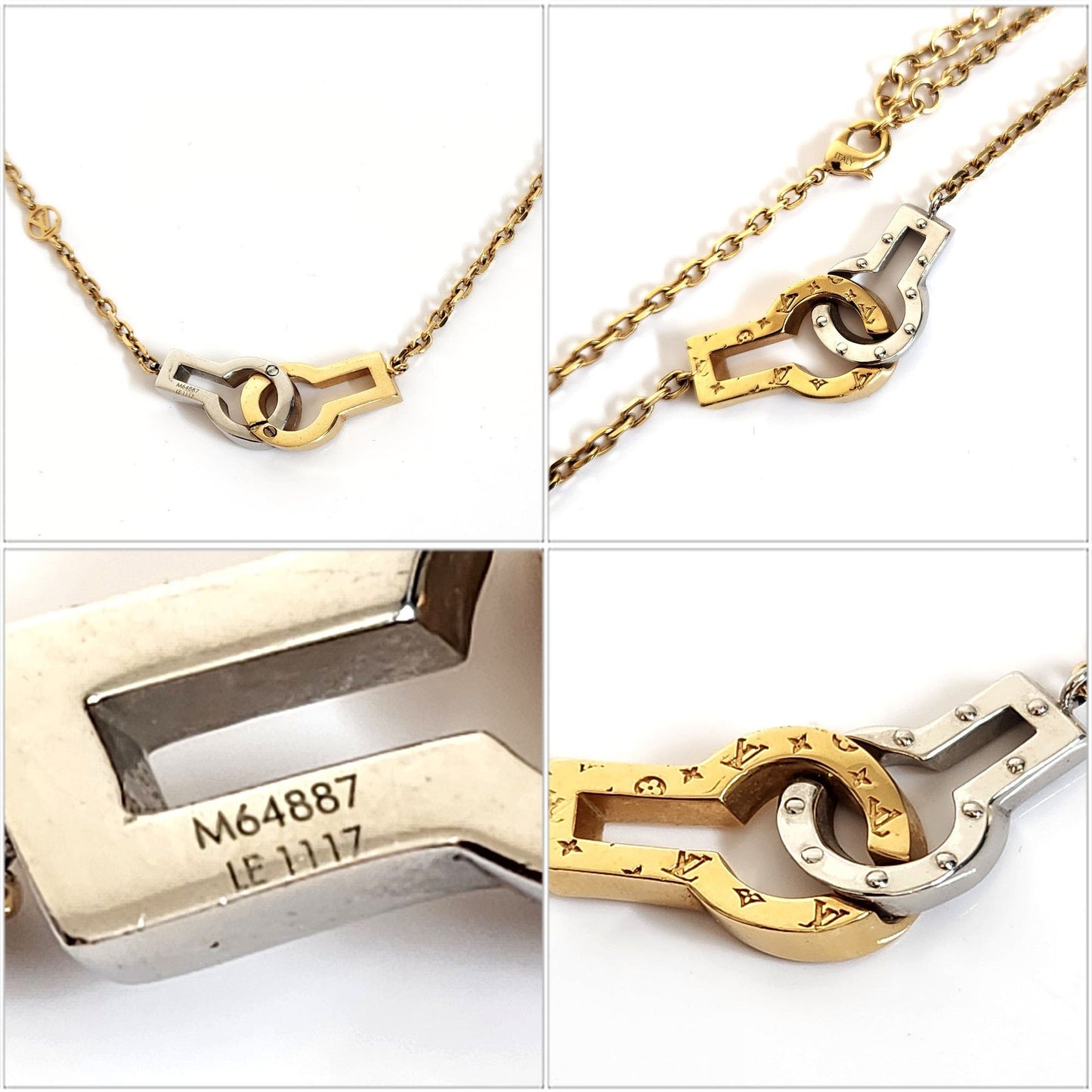Louis Vuitton Collier Twin Rocks Necklace M64887 Gold Silver Metal Pendant