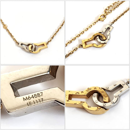 Louis Vuitton Collier Twin Rocks Necklace M64887 Gold Silver Metal Pendant