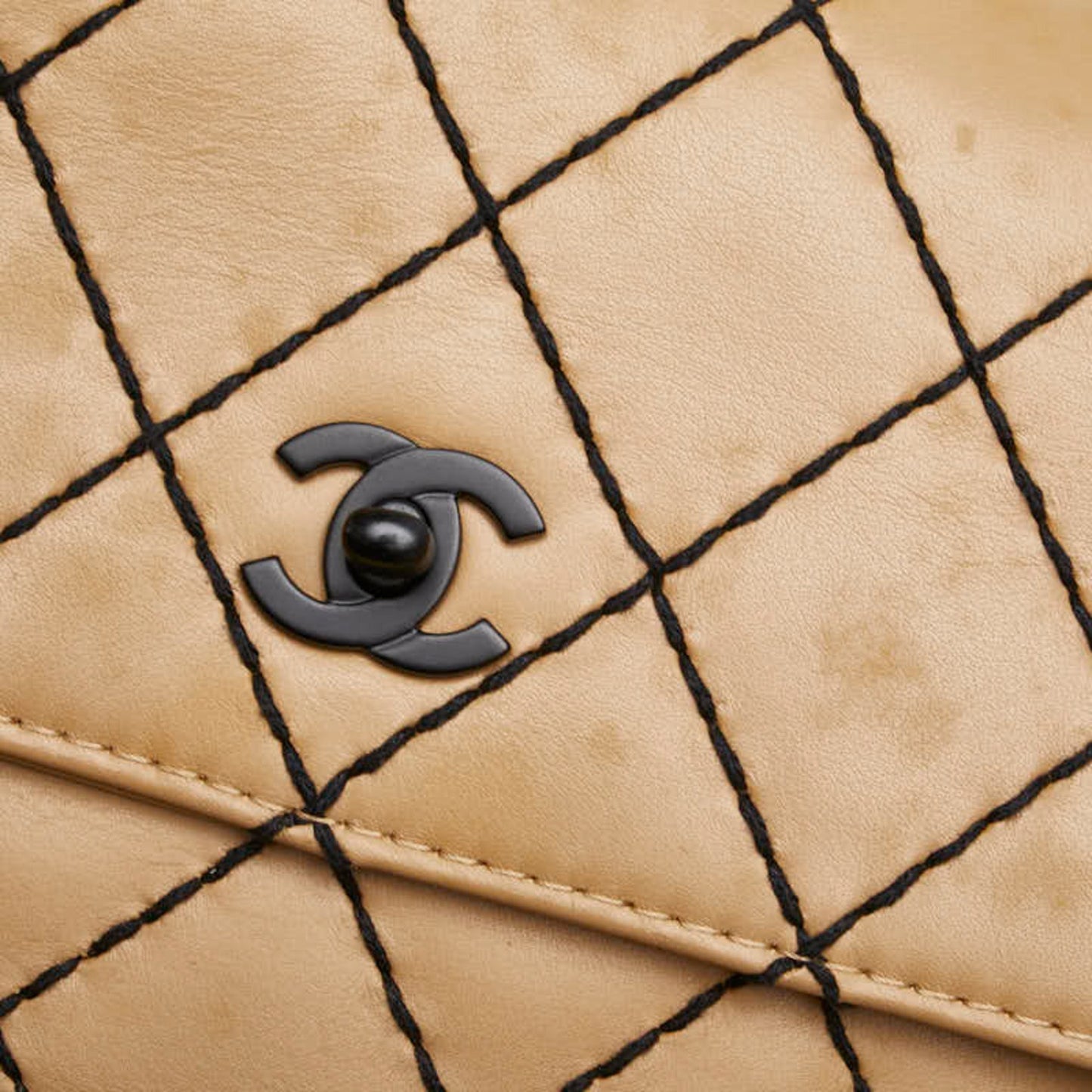 Chanel Coco Mark Matelasse Wild Stitch Chain Shoulder Bag In Beige Lambskin