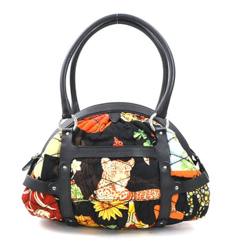 Salvatore Ferragamo Shoulder Bag Nylon Leather Black Multicolor Silver