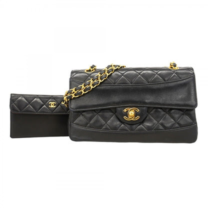 Chanel Shoulder Bag Matelasse W Chain Lambskin Black