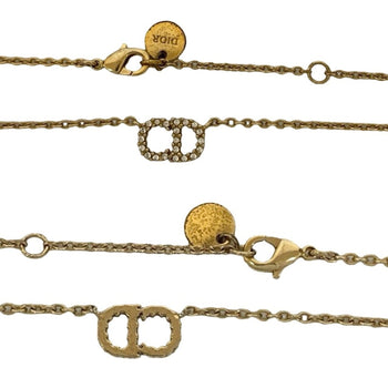 Christian Dior Cd Logo Gp Rhinestone Necklace Pendant Gold 42447