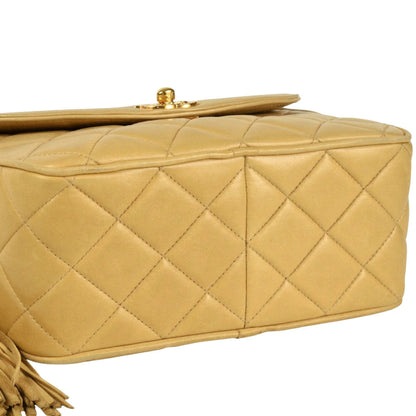 Chanel Shoulder Bag Lambskin Beige Diana Flap Coco Mark