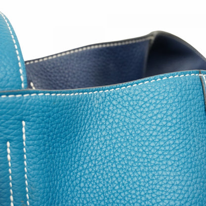 Hermes Herms Double Sens 36 Tote Bag In Taurillon Clemence Blue Izmir Leather With Ankle Strap