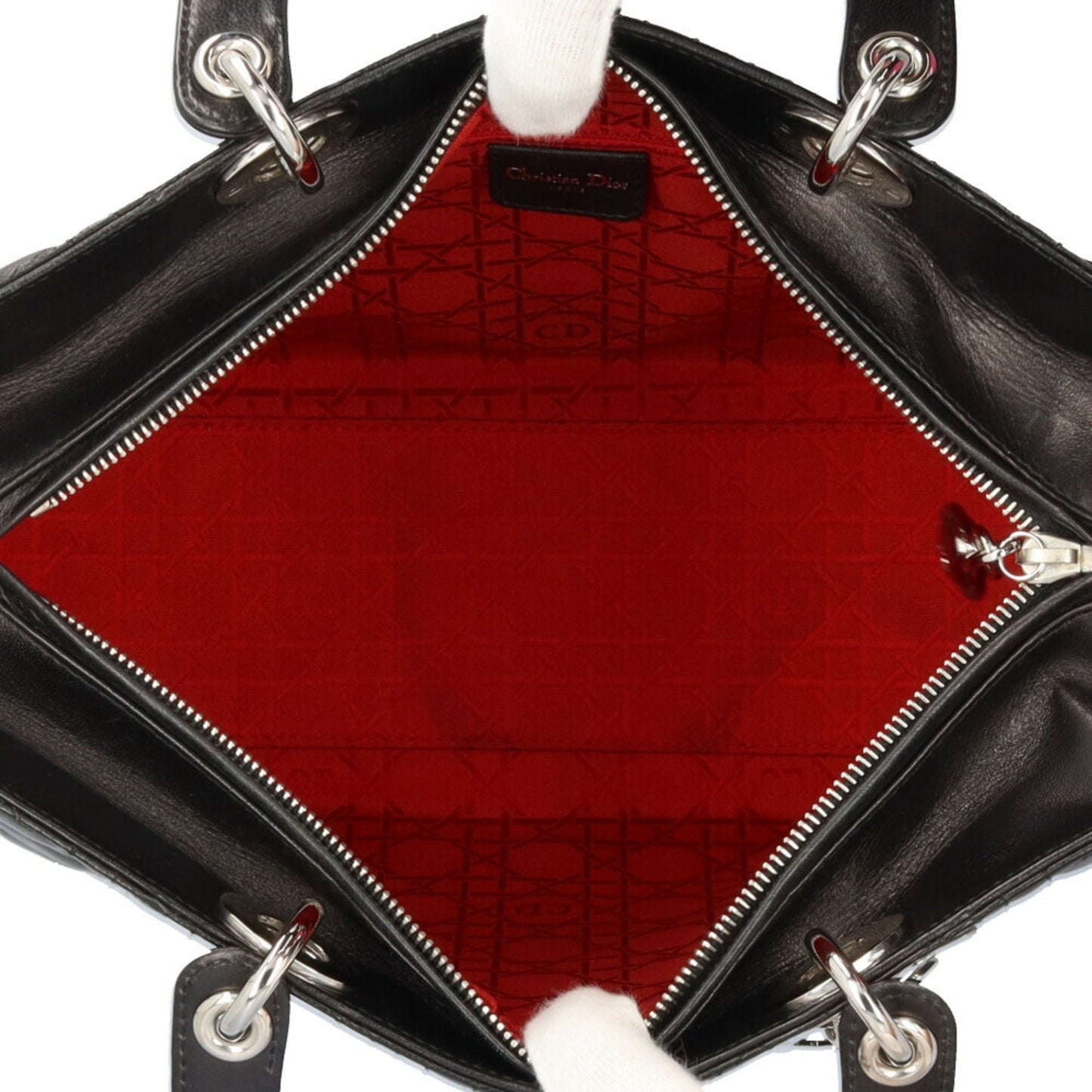 Christian Dior Lady Large Cannage Shoulder Bag In Black Leather