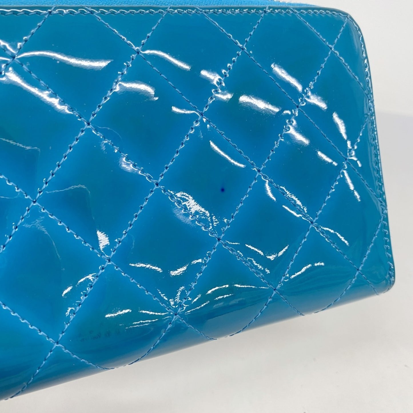 Chanel Patent Leather Turquoise Blue Long Wallet