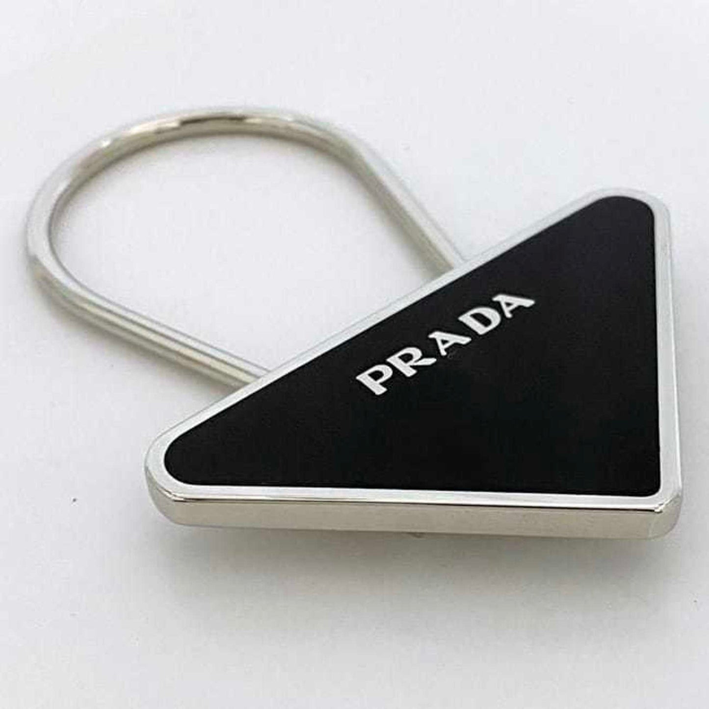 Prada Key Ring Ec-23014 Silver Black M713 Metal Prada Triangle Plate Holder