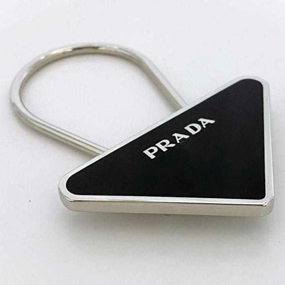 Prada Key Ring Ec-23014 Silver Black M713 Metal Prada Triangle Plate Holder